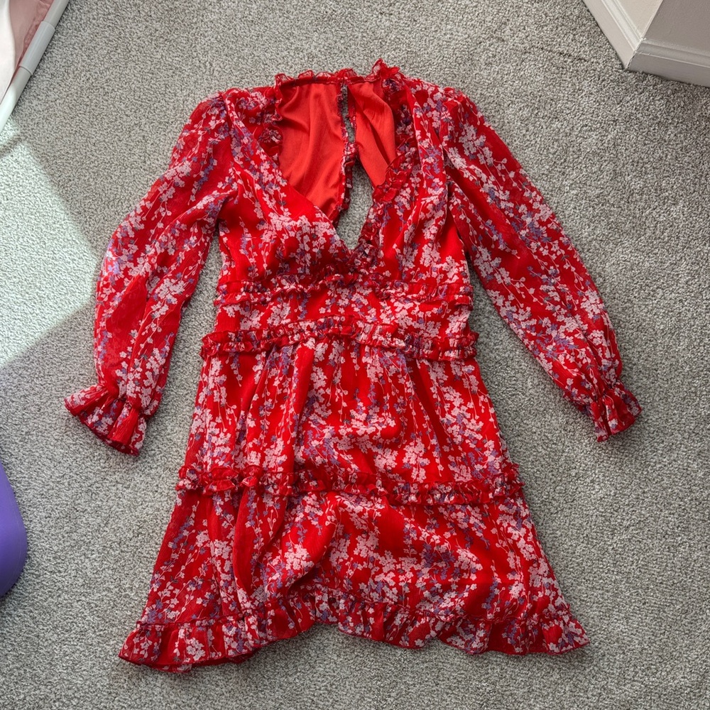 Amazon Red Floral Long Sleeve Dress